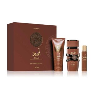 Gift Set Asad Bourbon Lattafa 100ml + 12ml + Shower Gel